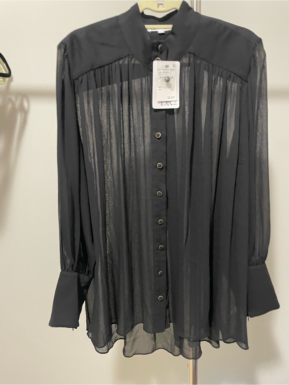 Sheer Black Button-Front Women’s Blouse